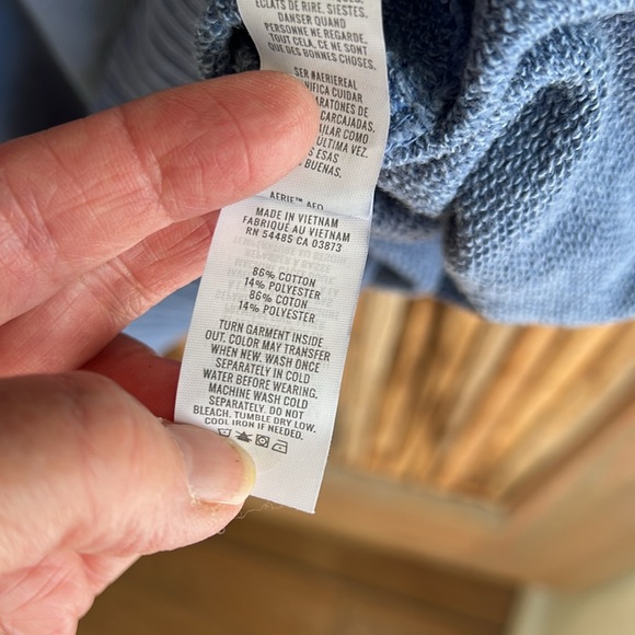 Aerie Oversized Sweatshirt, Size M, Blue Washed, Front Zipper, Ribbing Accents - Picture 8 of 9